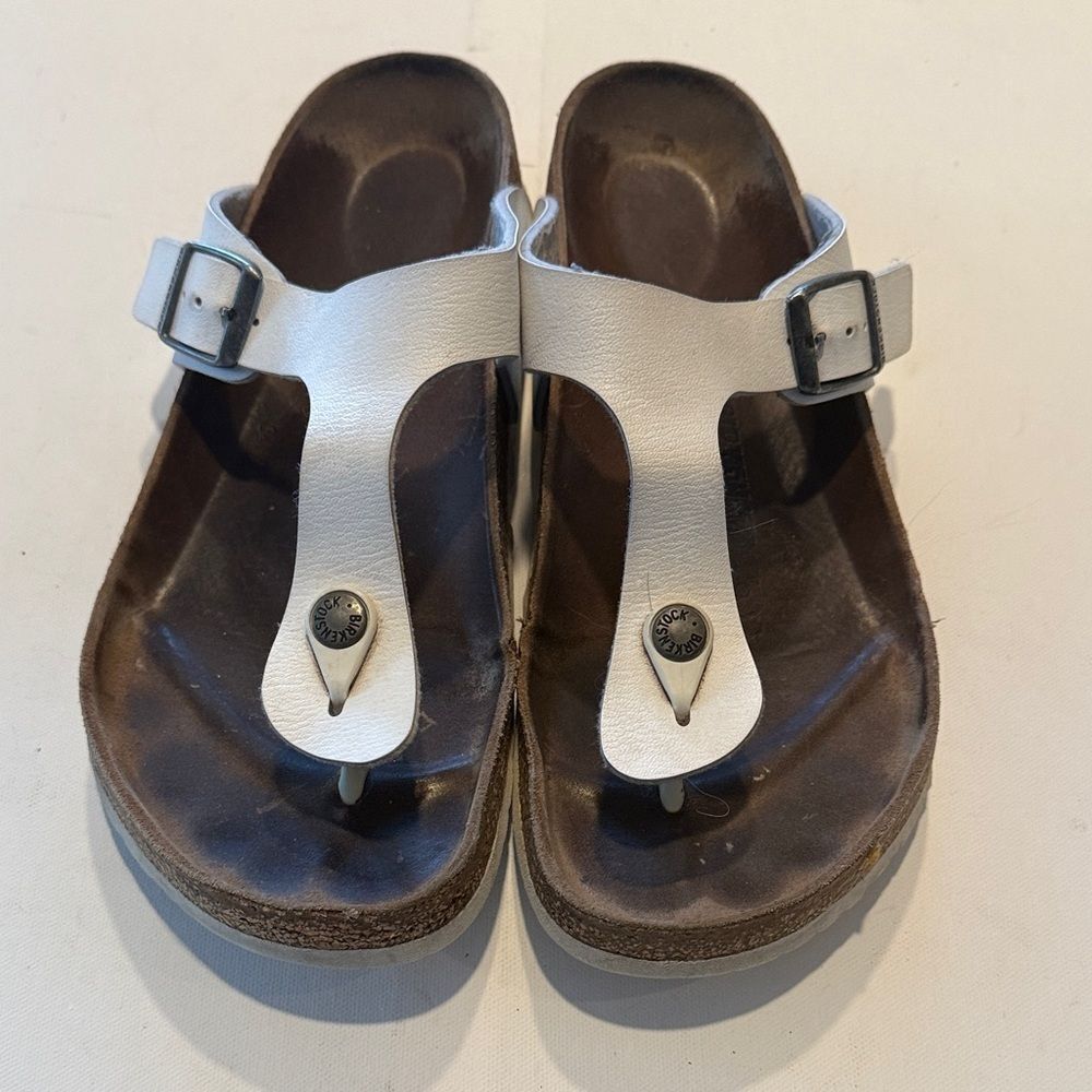 Birkenstock White Leather Thong Sandals